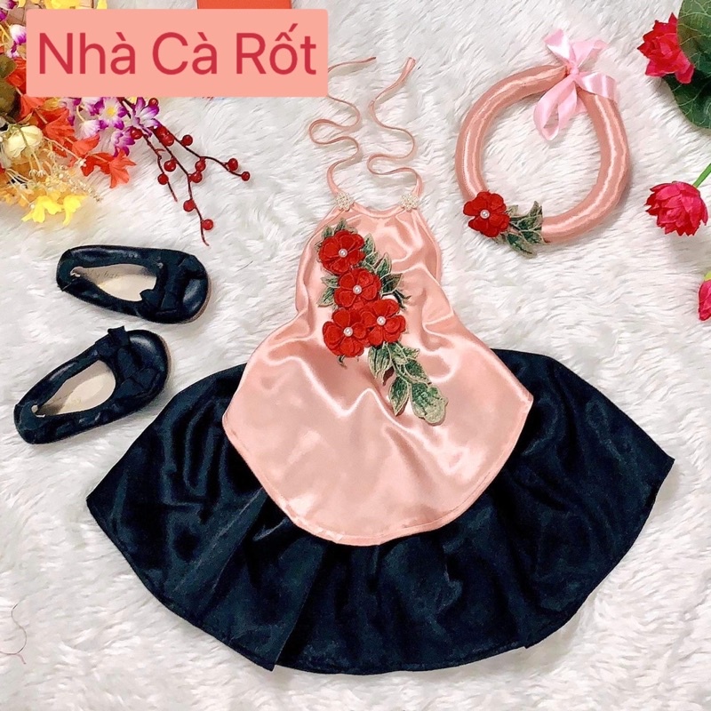 Set yếm đào màu cam sữa hàng may loại 1 kèm mấn cho bé gái