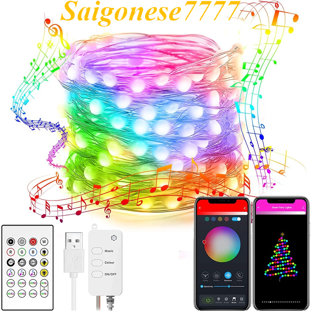 (10M 100 Bóng Đèn Cảm Ứng Âm Thanh) Đèn Led Xài Cổng U.S.B Dây Đèn Led Quấn Cây Trang Trí Tiệc Noel Lễ Tết