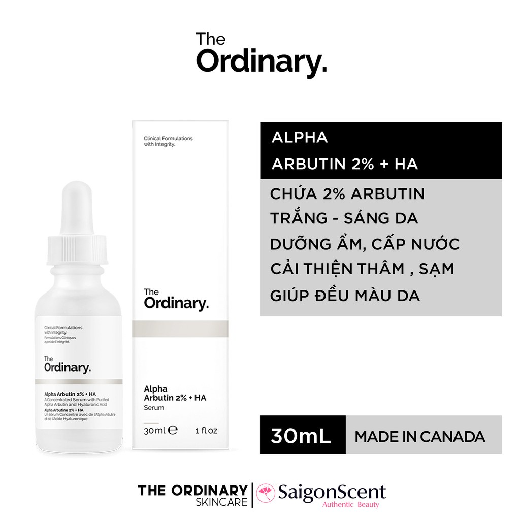 Serum Dưỡng Trắng Da Alpha Arbutin 2% + HA - The Ordinary 30ml chính hãng