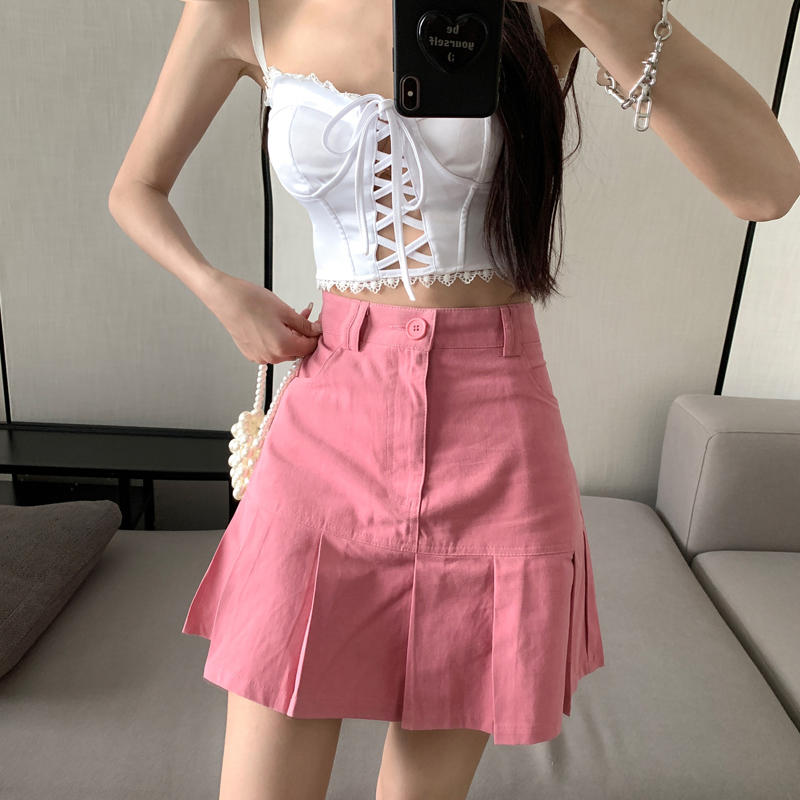 Chân váy jeans chữ A eo cao nhún bèo thời trang năng động cho nữ | BigBuy360 - bigbuy360.vn
