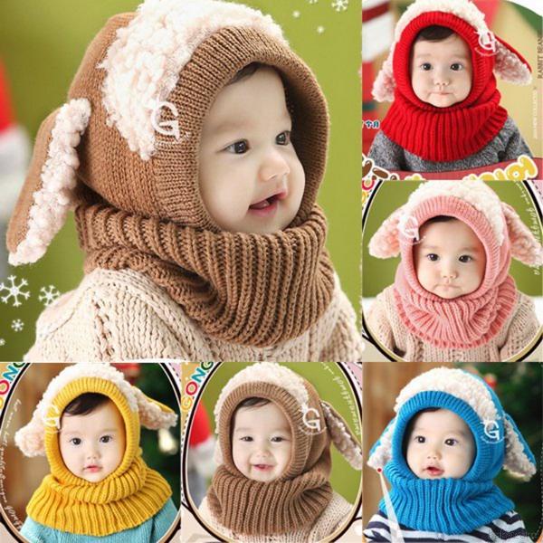 Mũ len kiêm khăn choàng cổ giữ ấm mùa đông mới cho bé trai và bé gái