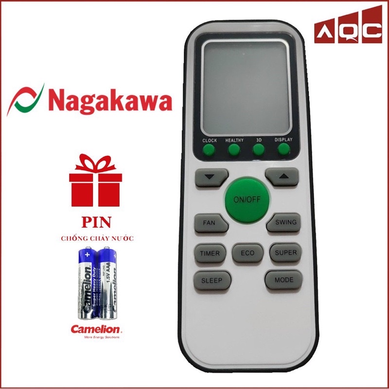 Remote máy lạnh Nagakawa -điều khiển điều hoà Nagakawa loại mới phím xanh -Bh đổi mới -tặng pin chính hãng