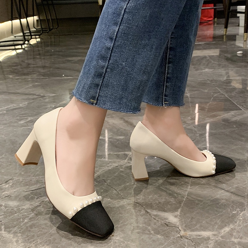 Giày cao gót mũi vuông thời trang Hàn Quốc tùy chọn màu sắc dành cho nữ