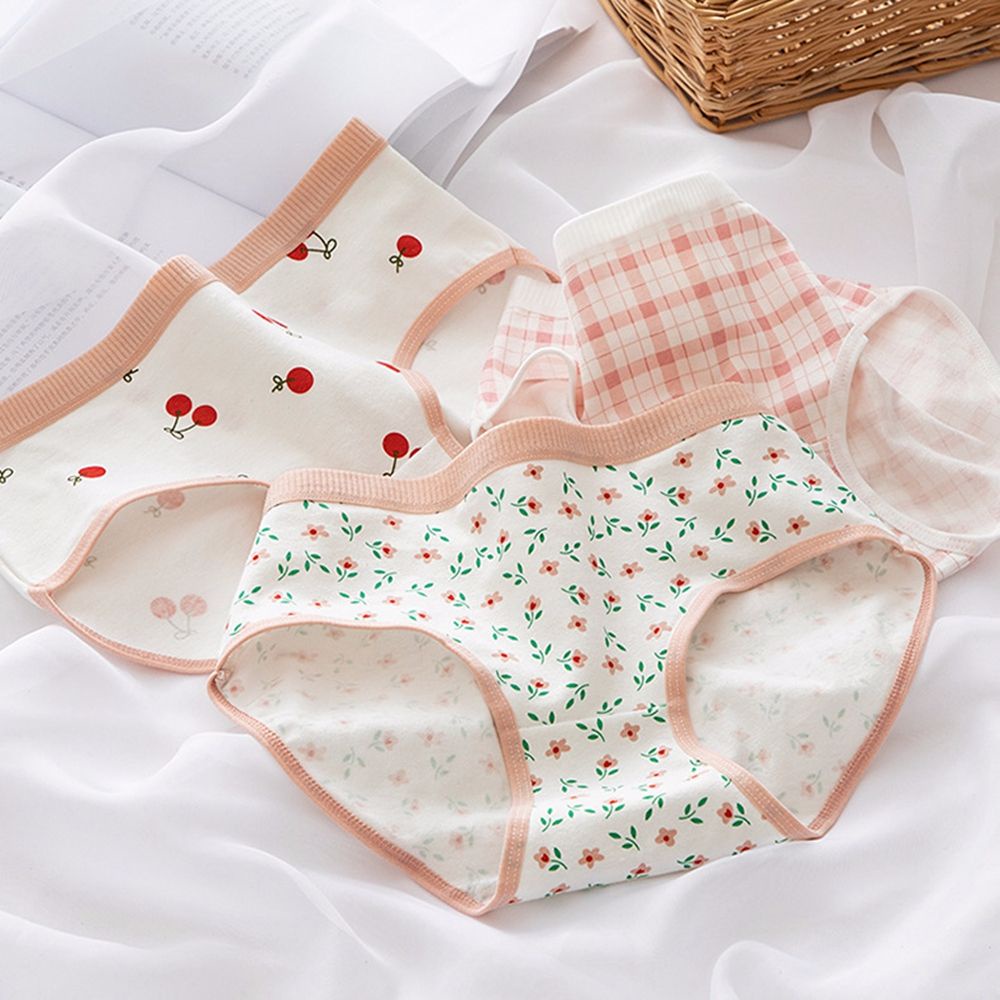 TAYLOR1 Quần lót cotton mềm mại in họa tiết cherry kẻ sọc co giãn thoáng khí quyến rũ cho nữ