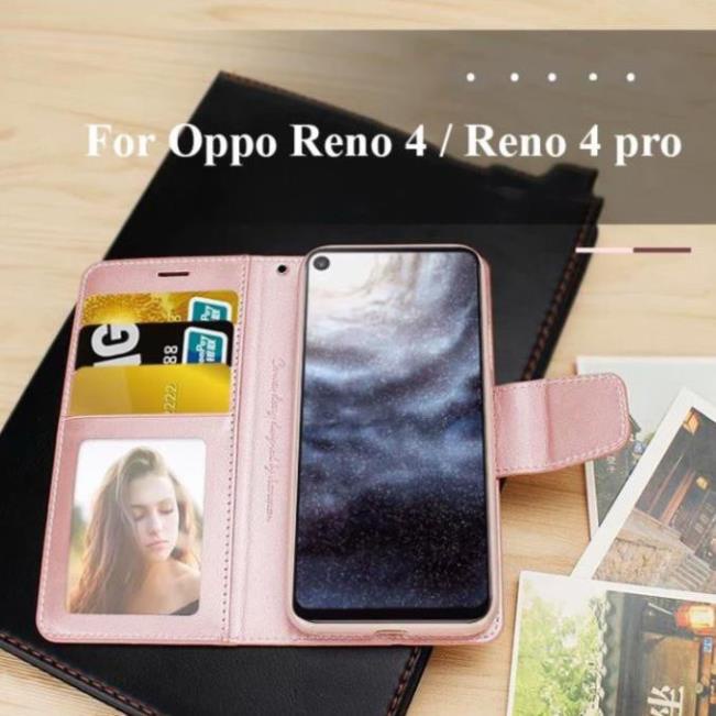 Bao da dạng ví Oppo Reno 4 / Oppo Reno 4 Pro hiệu Hanman cao cấp, ngăn đựng thẻ ATM tiền tiện lợi