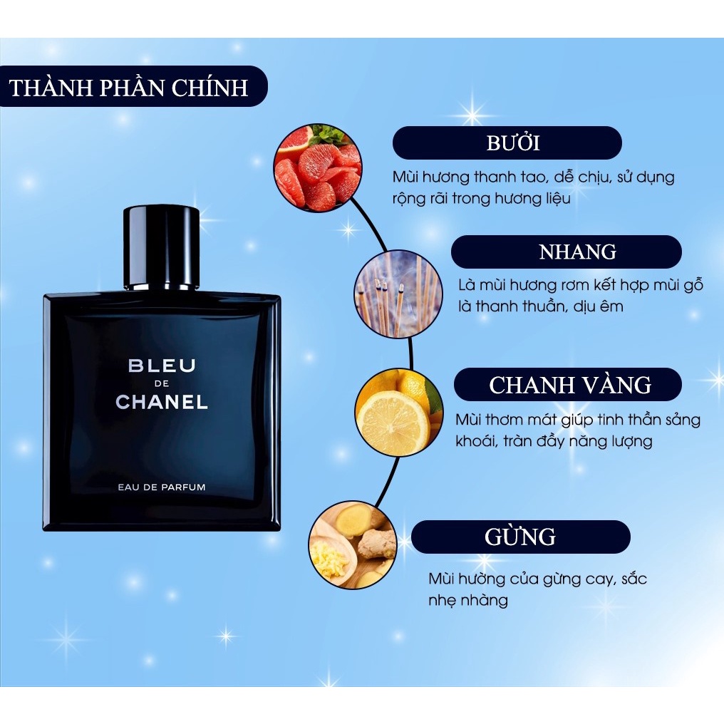 Nước hoa nam Bleu de Chanel Phong Cách Lịch Lãm 100ml - Dầu thơm nam tính nồng độ EDP hương thơm quyến rũ