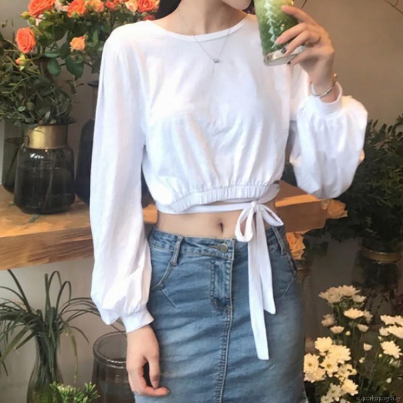 Áo tay dài màu trơn kiểu dáng đơn giản dành cho bạn nữ