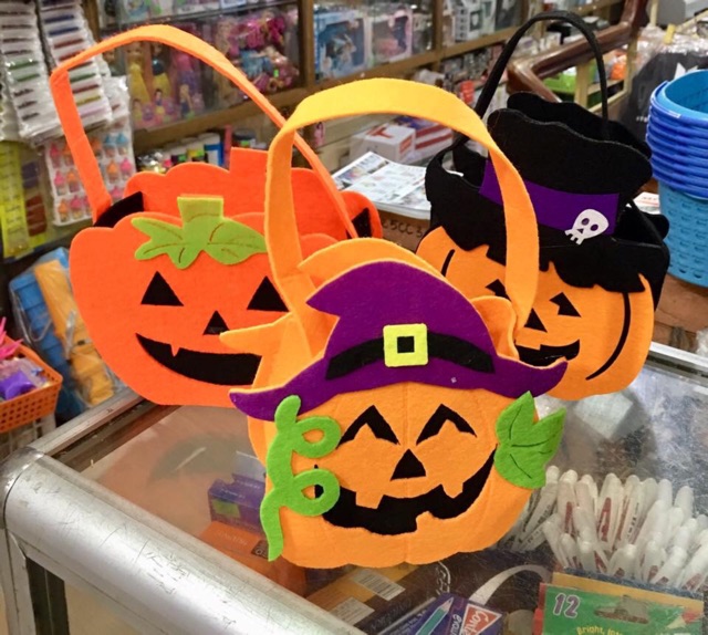 Giỏ bí ngô vải dạ / giỏ bí ngô xách xin kẹo haloween hoas trang nhiều mẫu