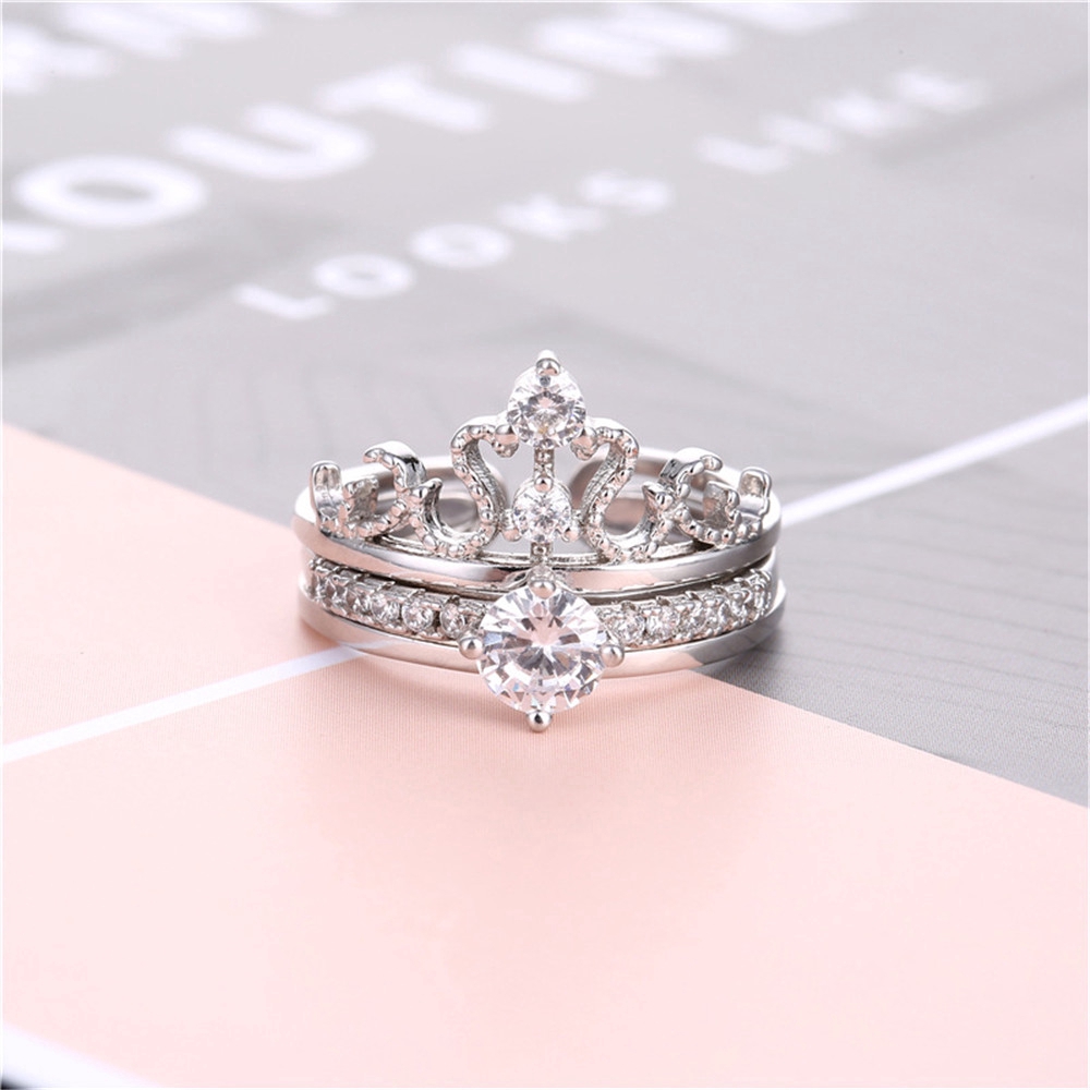 Set 2 Nhẫn Đính Đá Zircon Có Thể Điều Chỉnh Kích Cỡ Thời Trang