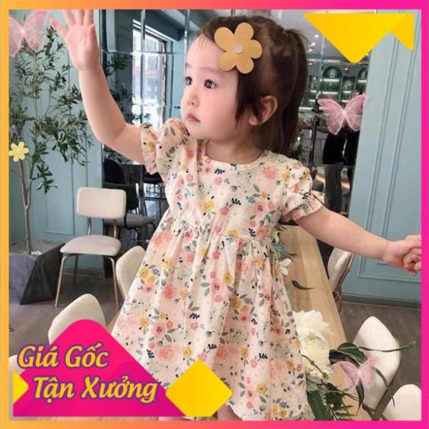 Váy bé gái siêu kute vải mỏng nhẹ mát chất thô đũi in hoa nhí xinh xắn thời trang Banamo Fashion váy hoa bé gái