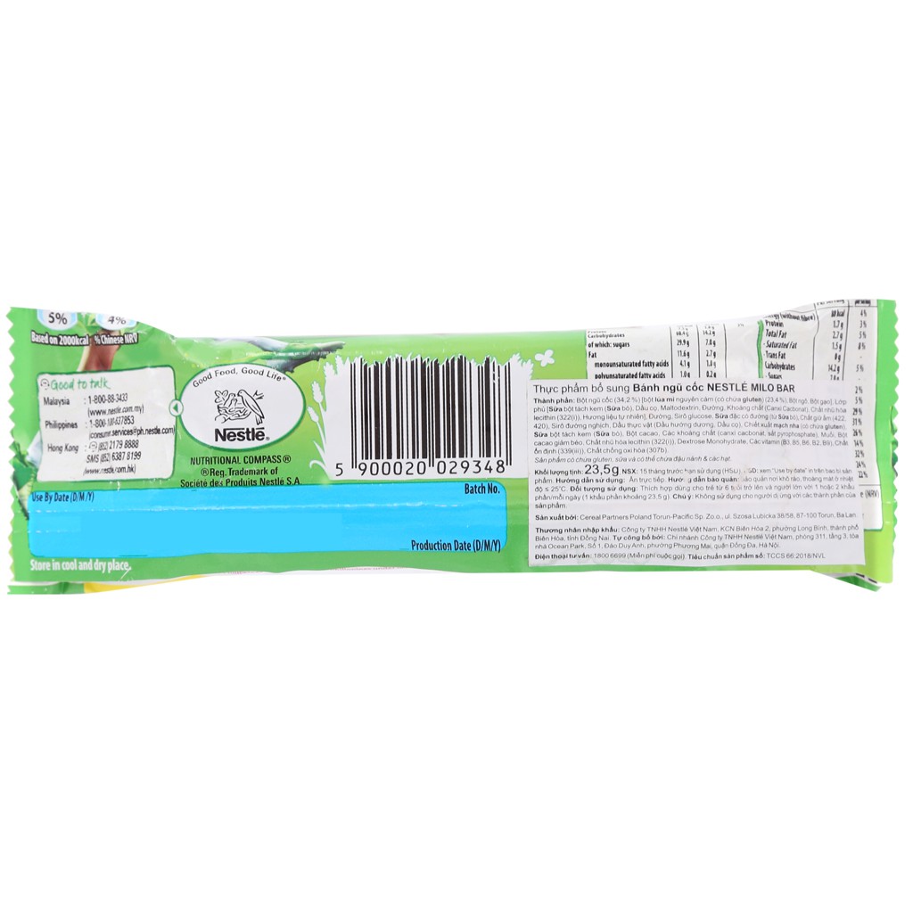 Bánh ngũ cốc Nestle Milo Bar thanh 23.5g