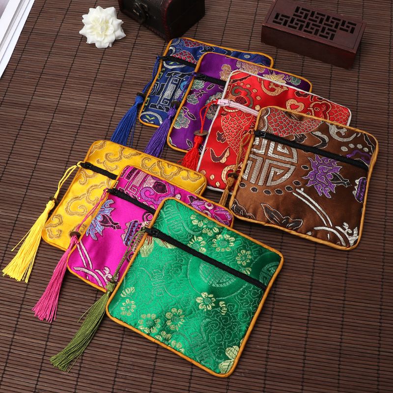 Túi vải lụa đính tua rua thời trang Vintage