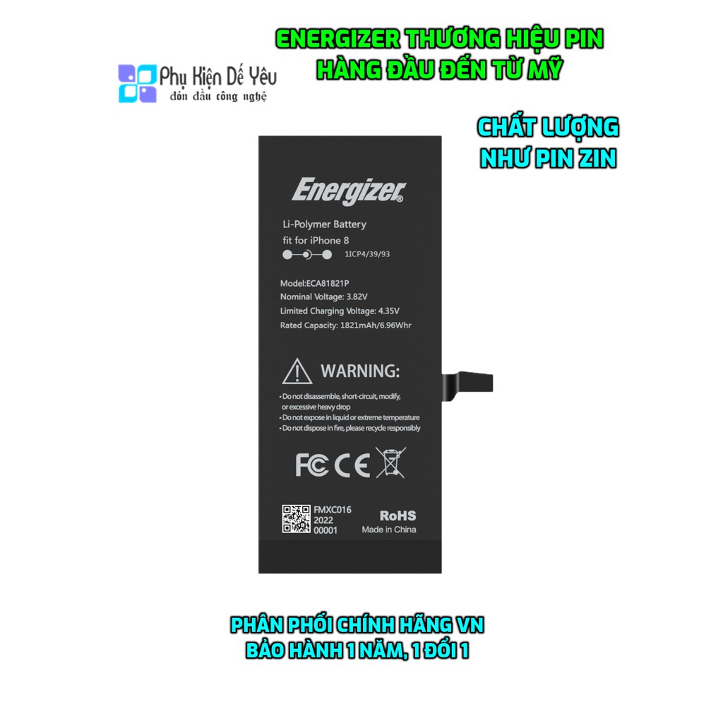 Pin iPhone 8 Plus Energizer ECA8P2675 - 2675mAh/ iPhone 8 ECA81821 - 1821mAh [CHÍNH HÃNG PHÂN PHỐI, BẢO HÀNH 1 NĂM]