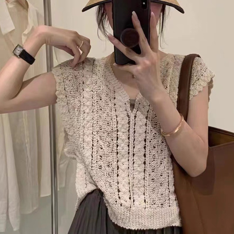 Áo Len Không Tay Cổ Chữ V Màu Sắc Đơn Giản Thời Trang Mùa Hè Cho Nữ