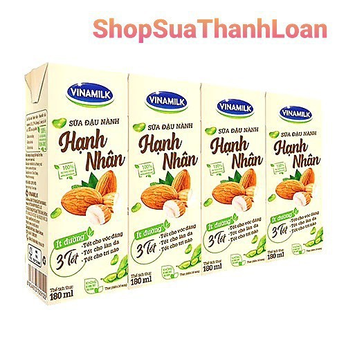 (freeship50k)Sữa Đậu Nành Vinamilk Hạt Óc Chó, Hạnh Nhân, Đậu Đỏ - Lốc 4 hộp x 180ml hsd 2021