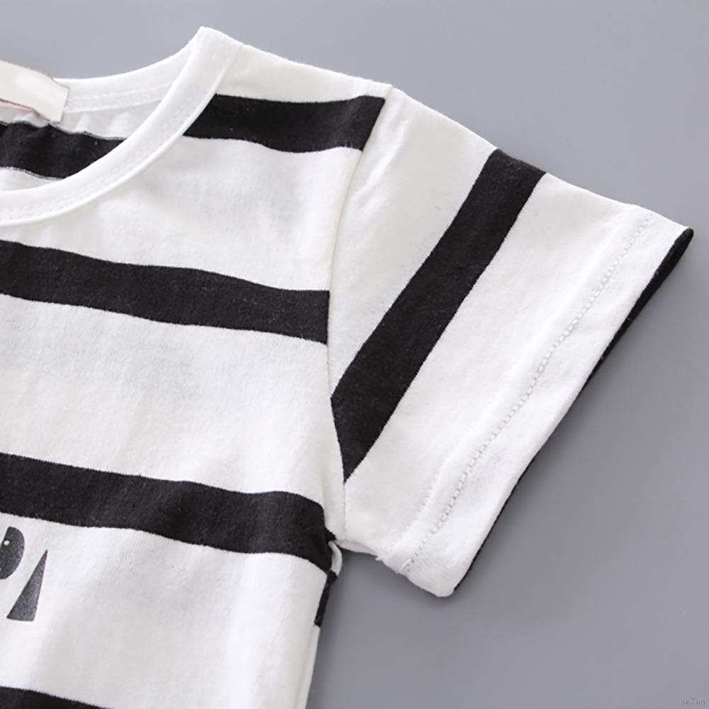 Bộ Áo Phông Ngắn Tay Sọc Ngang + Quần Yếm Denim Cho Bé 0-4 Tuổi