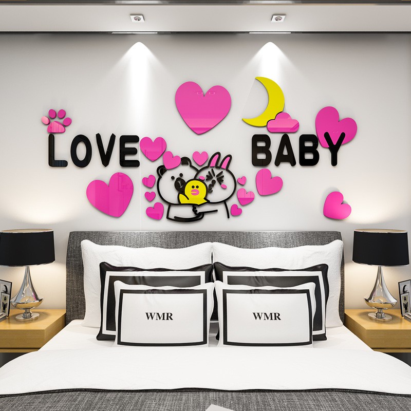 Tranh dán tường mica 3d decor khổ lớn love you baby trang trí mầm non, phòng cho bé Nhiều Size - EPeBen