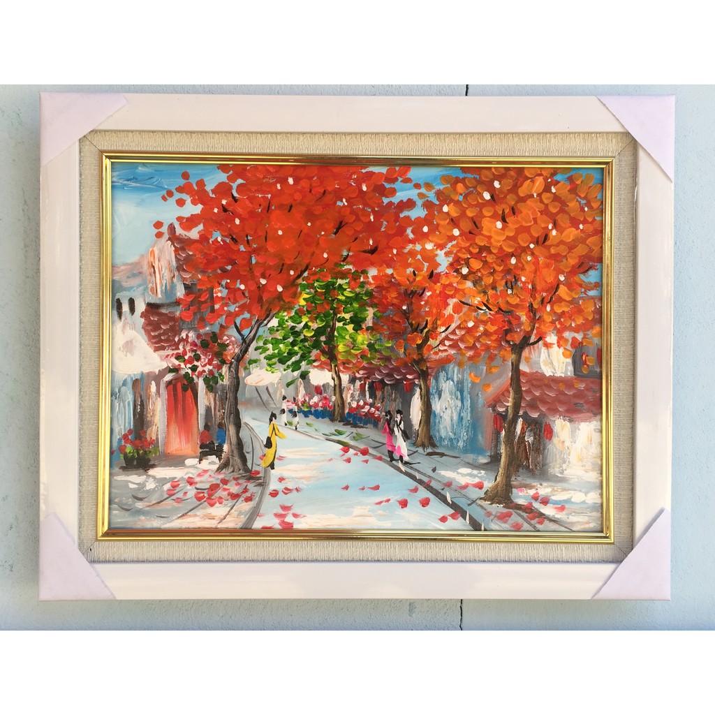 Tranh phố hoa (35x45cm đã bao gồm khung)