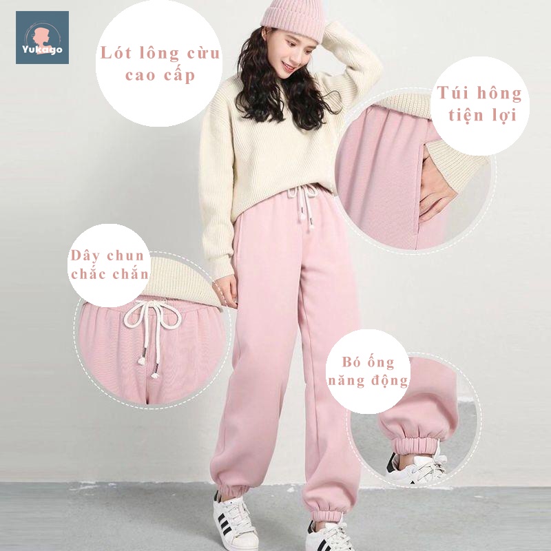 Quần jogger nữ lót lông cừu mềm mại ấm áp YUKAGO 225552225555 | BigBuy360 - bigbuy360.vn