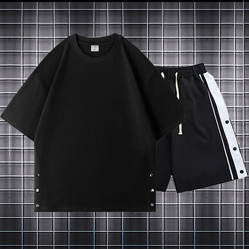 [Mẫu mới] Bộ Quần Áo Thun Nam Nữ Unisex Mùa Hè Cộc Tay Xẻ Tà Cúc Bấm 2 Bên Quần Short Thời Trang Zenkonu T225V1+S042V1