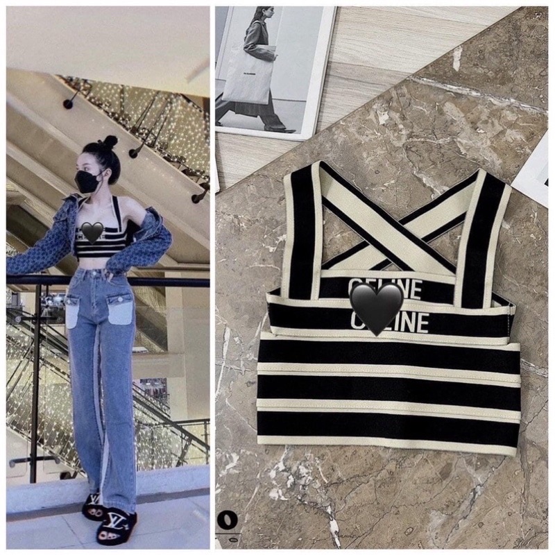 Áo 2s 2 dây chéo lưng croptop chất len dệt kim nhiều hoạ tiết