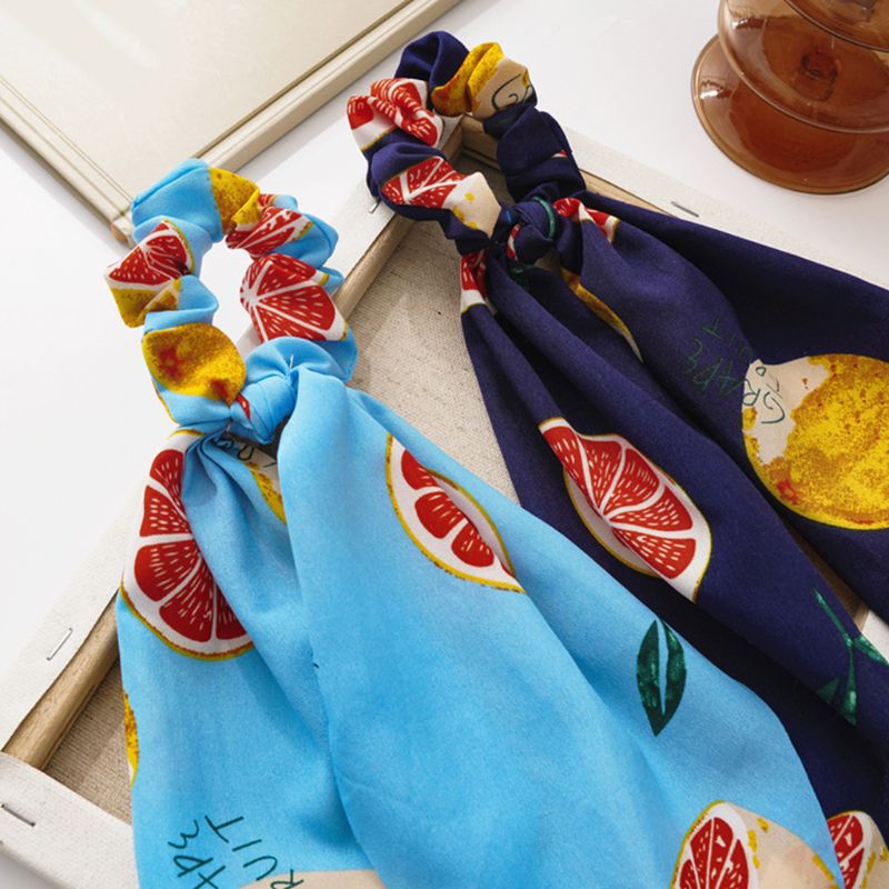 Dây Cột Tóc Ruy Băng Co Giãn Màu Kẹo Ngọt In Hình Quả Bưởi Dễ Thương Cho Nữ