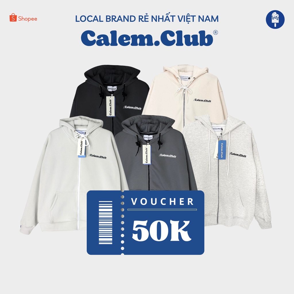 Áo Hoodie zip Local Brand CALEM.CLUB - Áo khoác nỉ nam nữ dây kéo nhiều màu dày dặn form rộng unisex