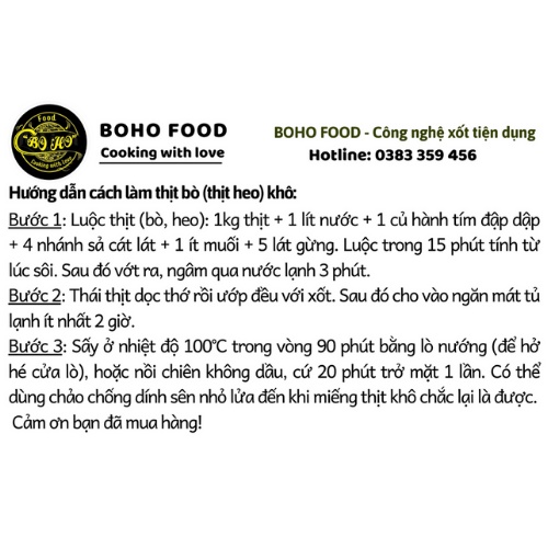 Gia vị bò khô, bò khô, nước sốt, BOHO Food, gia vị, sốt ướp làm bò khô, ăn liền, lò nướng, 1 chai 350g cho 1.2kg thịt