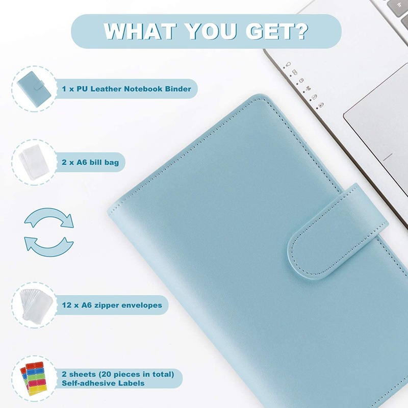 Pu Túi Da Pu 6 Lỗ + 12 A6 Có Khóa Kéo + 2 Túi Giấy Dán Dùng Để Đựng Sổ Tay Tiện Dụng