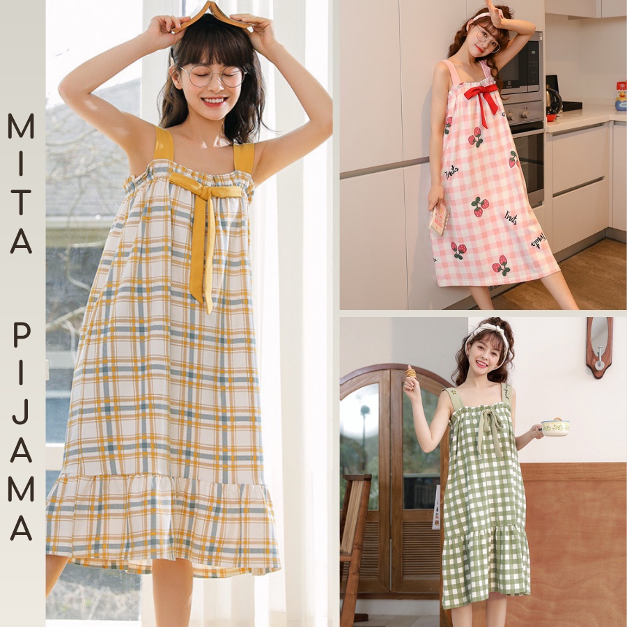 Váy ngủ mặc nhà 2 dây cotton cao cấp đẹp siêu cute dễ thương – V1