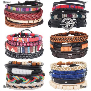 Vòng tay da Handmade họa tiết hoa phong cách boho thời trang cho nữ