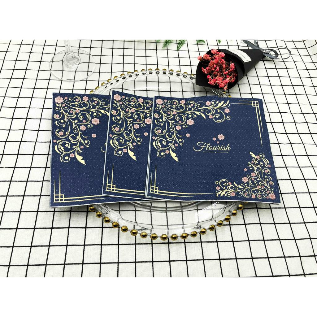 Bộ 20 Khăn Ăn In Họa Tiết Hoa &amp; Chữ Bằng Giấy Trang Trí Giáng Sinh