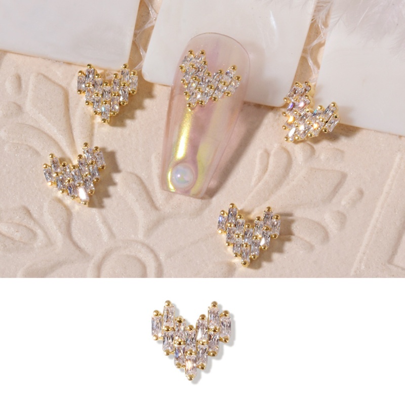 Phụ Kiện Kim Loại Hình Trái Tim Đính Đá Zircon Trang Trí Móng Tay Nghệ Thuật