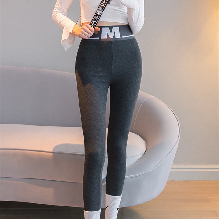 Quần legging chữ M len tăm cạp cao che bụng /dày dặn combo quà tặng kẹo