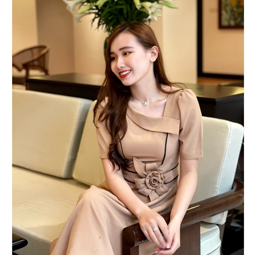 [Mã WASTMAY giảm 15% tối đa 30K đơn 150K] Đầm dáng xòe đai eo đính nơ cao cấp Emvy- K38 | BigBuy360 - bigbuy360.vn