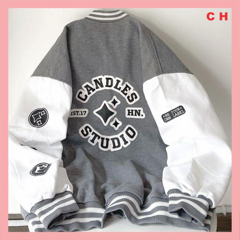 Áo Khoác Bomber CS chất nỉ da cá tàu dầy đẹp mịn ko xù màu tàn phối trắngUnisex form &lt;65kg thu đông giữ nhiệt