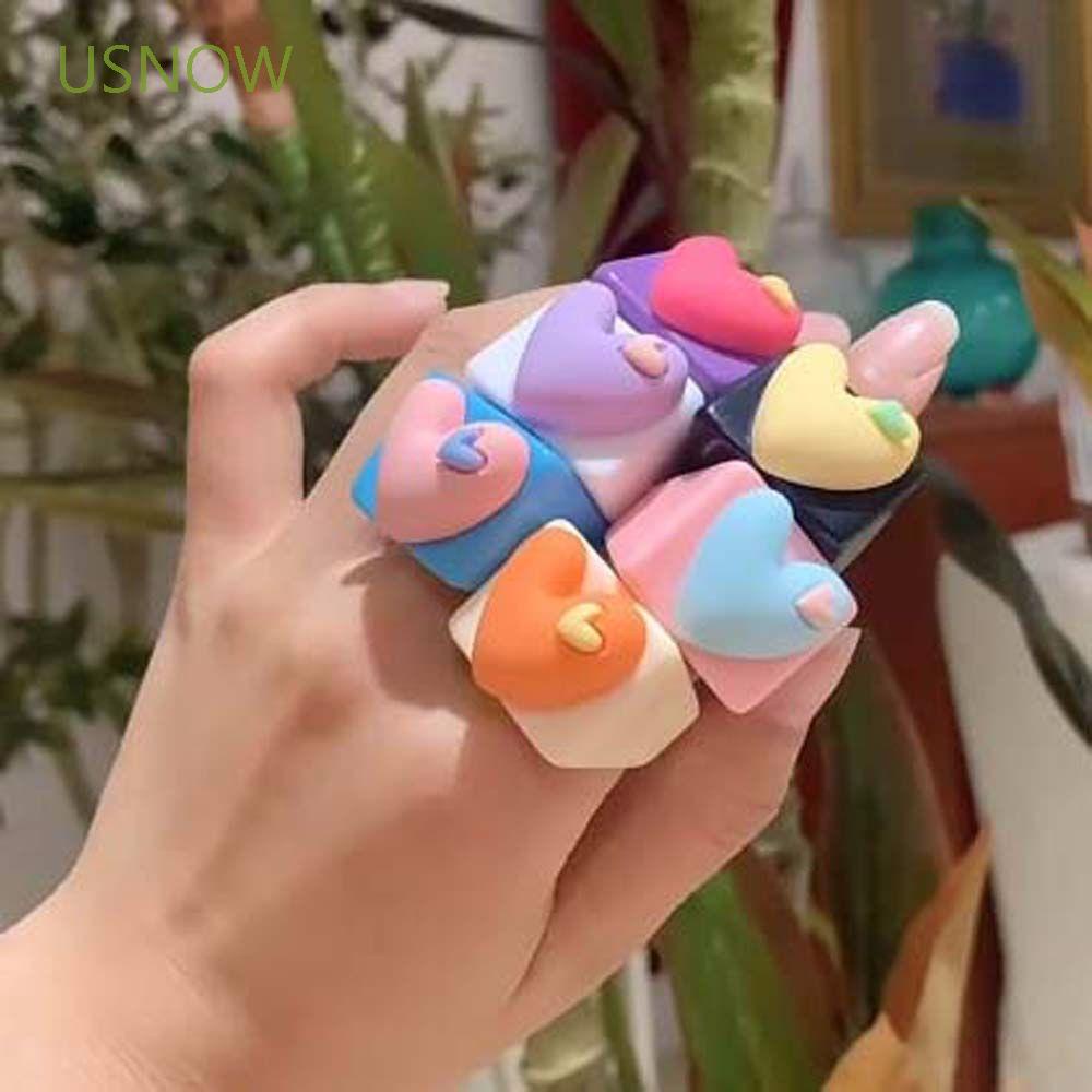 Nhẫn Nhựa Resin Acrylic Phối Màu Hình Trái Tim Lớn Thời Trang Hàn Quốc Cho Nữ