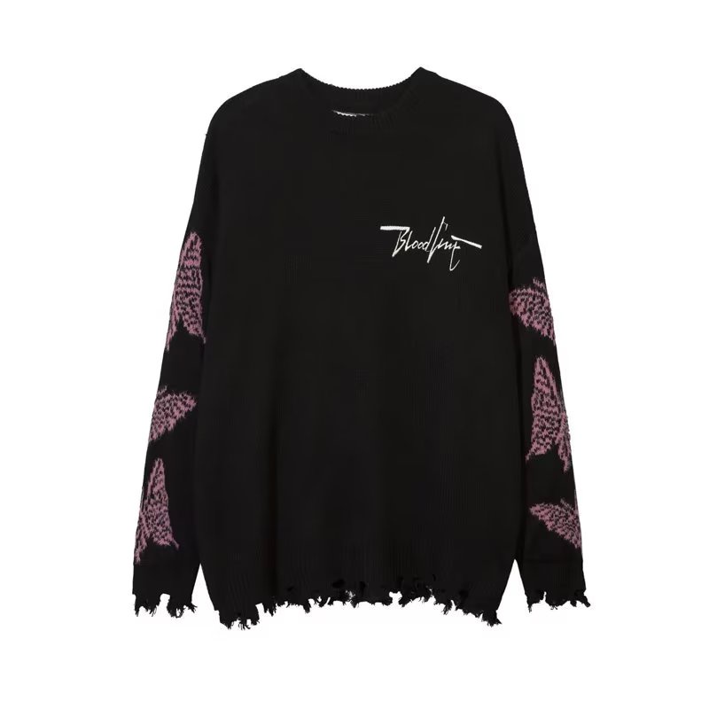 ✦ AFFLIGA ✦Áo Sweater Dệt Kim Thêu Chữ Và Bướm Phong Cách Đường Phố Hàn Quốc Thời Trang Cho Nam