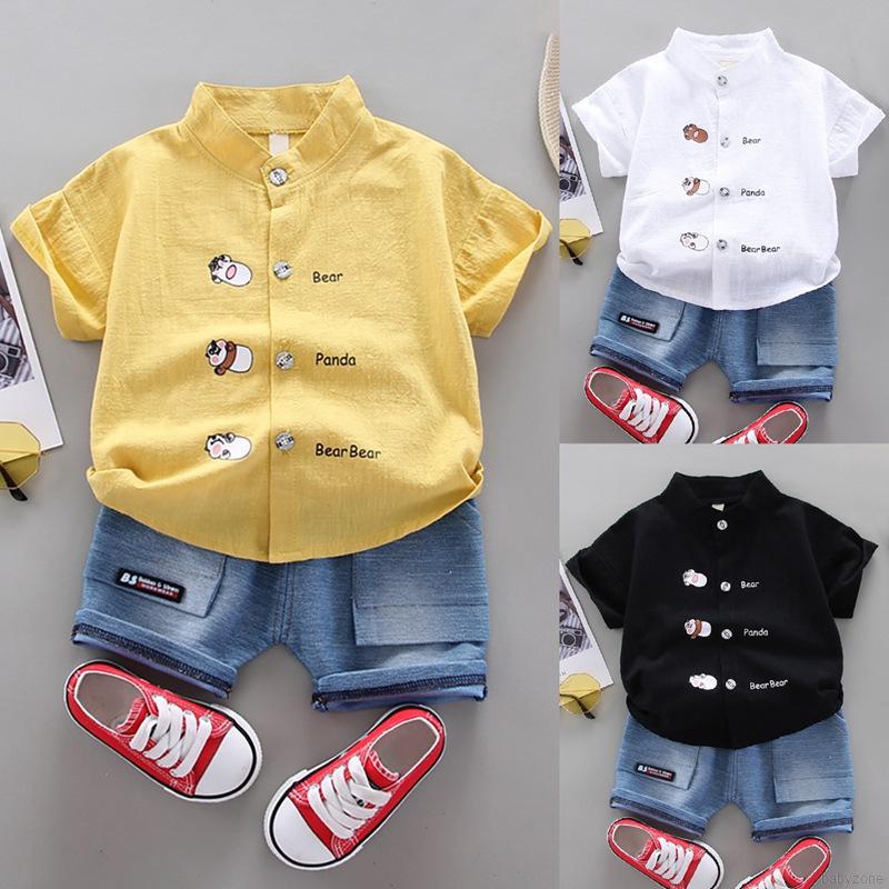 Summer Baby Boys Short Sleever Cartoon Print Tops+Shorts