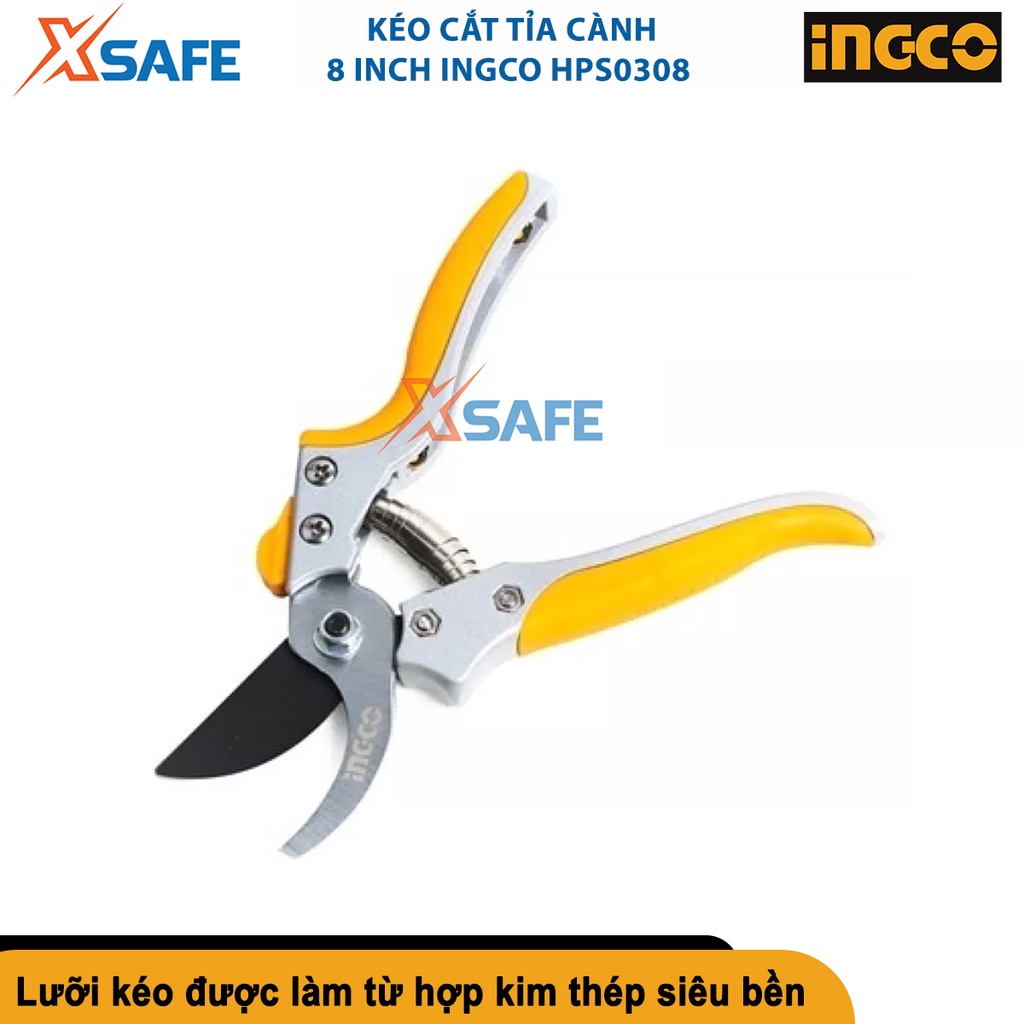 Kéo cắt cành cây 8.5''/220mm INGCO HPS0308, tay nhựa mềm TDR bên trên, lưỡi kéo chất lượng cao - [CHÍNH HÃNG][XSAFE]