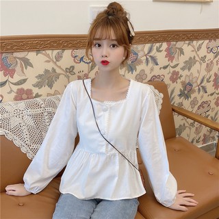 ÁO CỔ VUÔNG TAY DÀI PHỐI REN