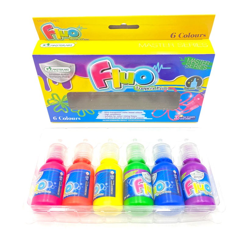 Set 6 Màu Nước Dạ Quang, màu vẽ Fluo Tempera Master art Series dung tích lớn 30ml dùng được trên mọi chất liệu (Thái Lvẽ