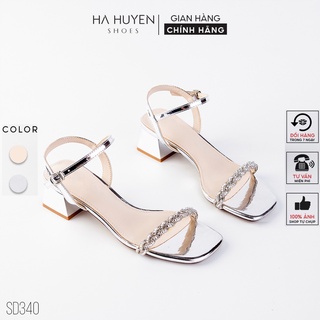 Sandal cao gót nữ Hà Huyền Shoes quai đá tết mảnh gót vuông 5 phân - SD340