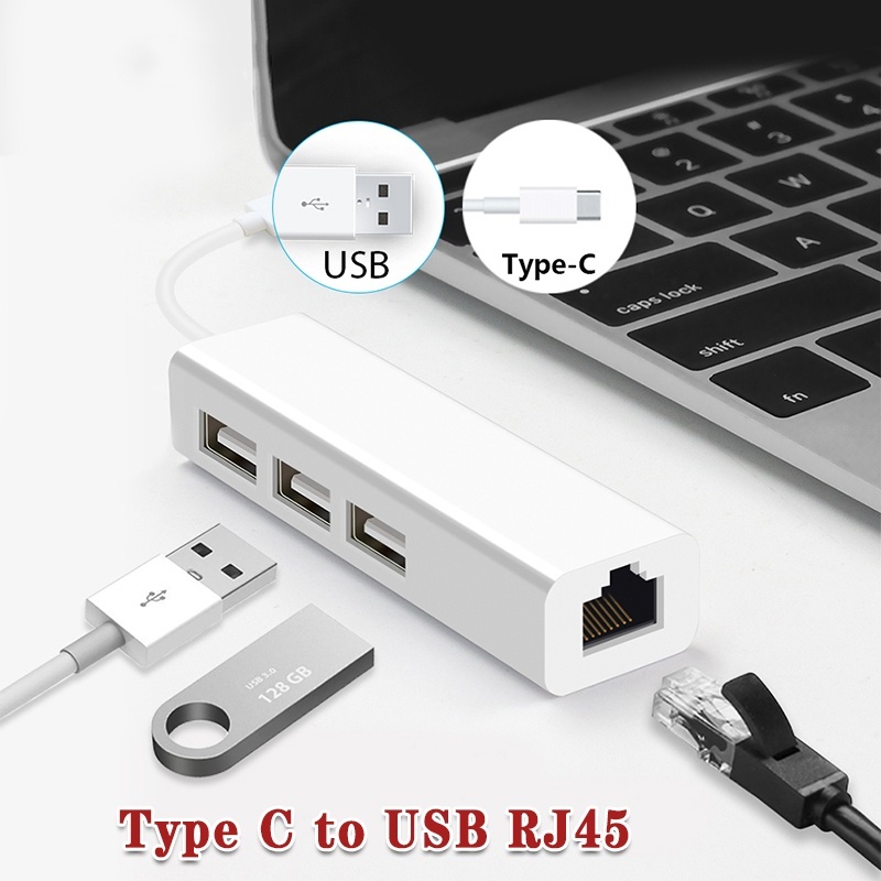 Bộ Chia 3 Cổng Usb C Ethernet Rj45 Lan Cho Macbook Type C