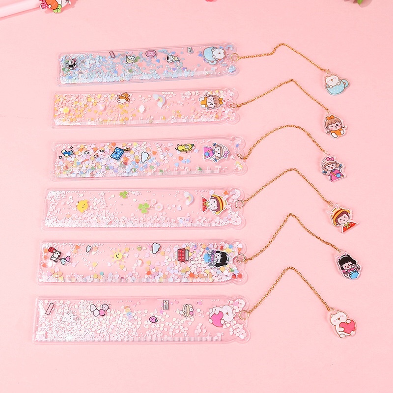 Thước kẻ nhũ kim tuyến óng ánh kèm bookmark cute