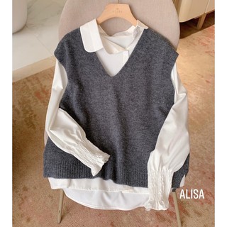 Set gile cổ tim + áo sơmi - ALISA
