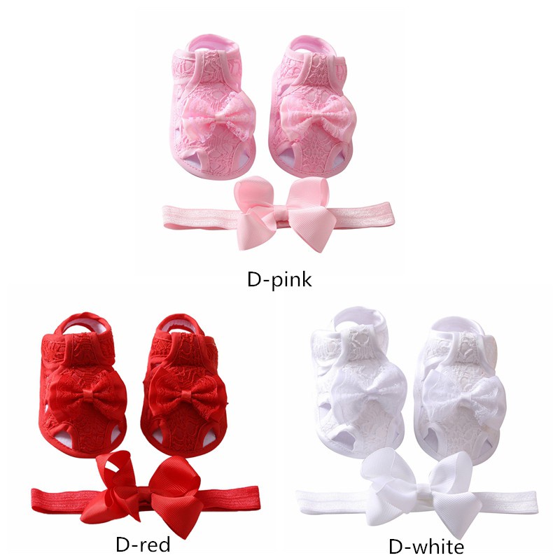 Set 2 Giày Tập Đi Vải Satin Đế Mềm Chống Trượt Đính Nơ Cho Bé Gái