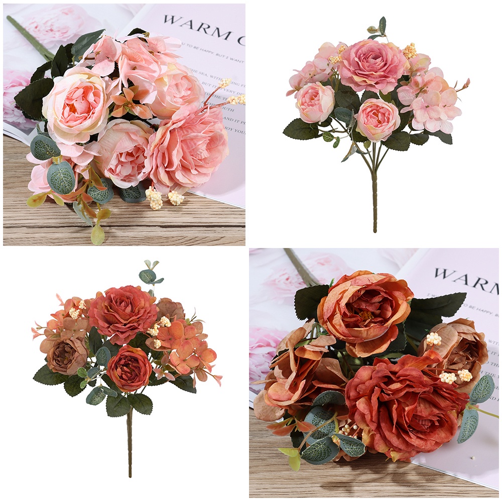 CONOPERY Bó hoa mẫu đơn giả bằng lụa nhiều màu sắc dùng trang trí bàn làm việc diy