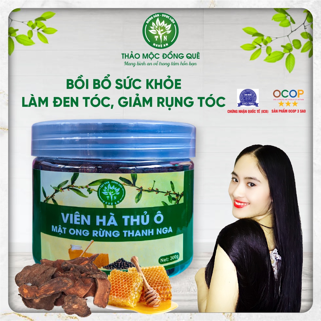 Viên hà thủ ô mật ong rừng làm đen tóc bổ máu bổ thận Thảo mộc Đồng Quê 300G