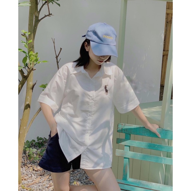 Áo sơ mi nữ form rộng tay ngắn freesize Pumi